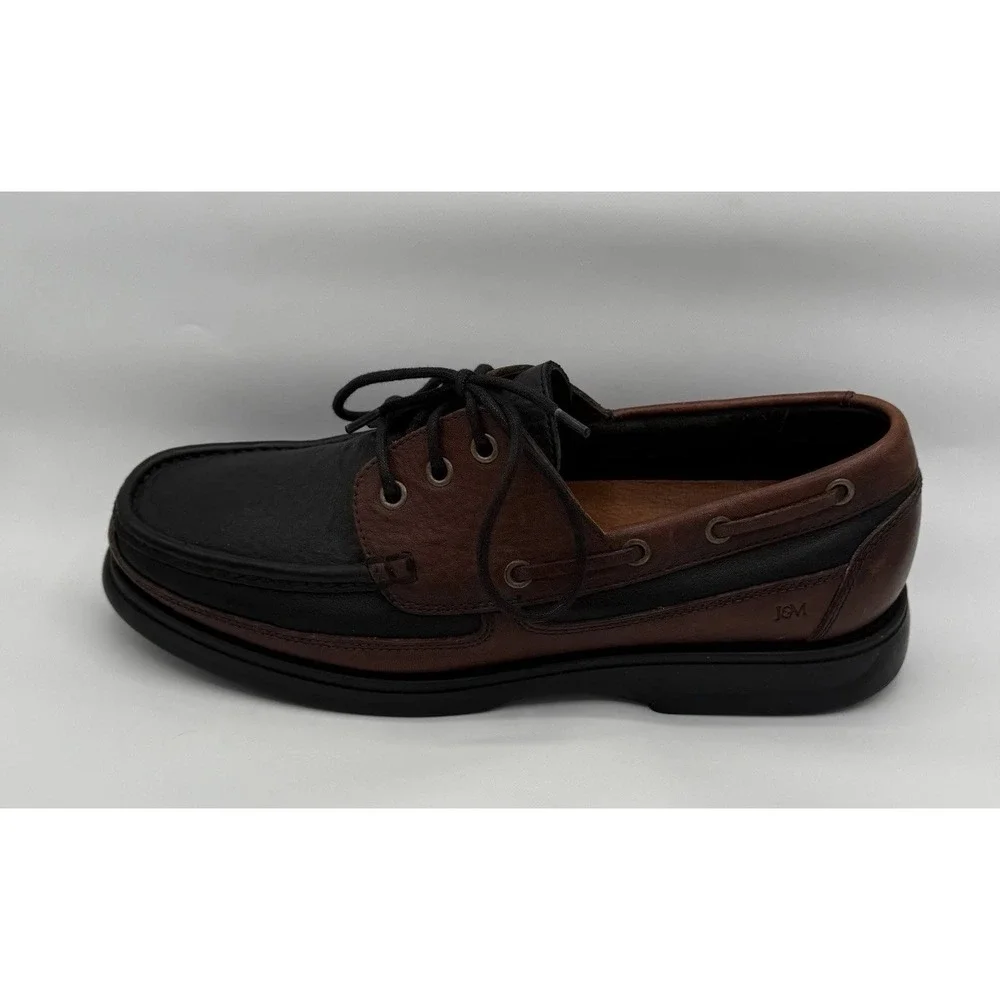 Johnston & Murphy Brown & Black Leather Boat Shoes Lace Up 020-1201 Mens Sz 9.5M
